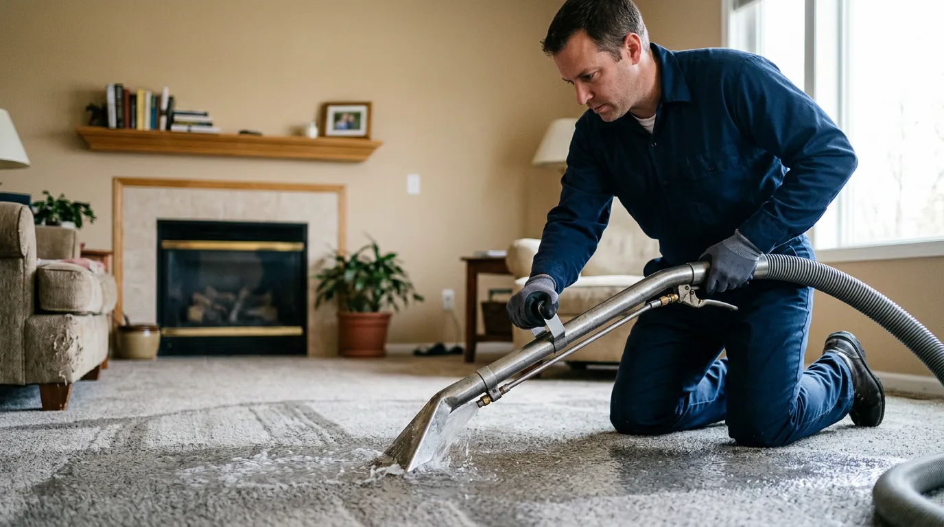 Water damage restoration technician working near Shobonier, IL